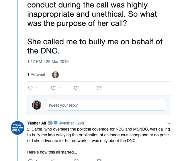 Reporter Yashar Ali Claims NBC News Editor Dafna Lizner Tried To Intimidate Him On Behalf Of The DNC